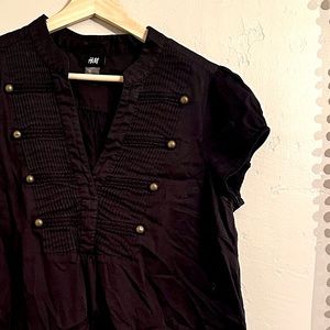 H&M Black Short Sleeve Woven Top, Size 14